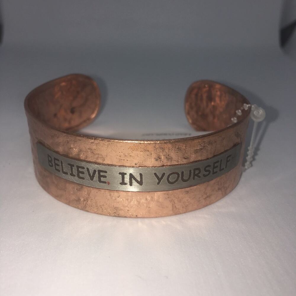 Believe In Yourself Cuff Bracelet - Copper, Silver - Picture 7 of 8